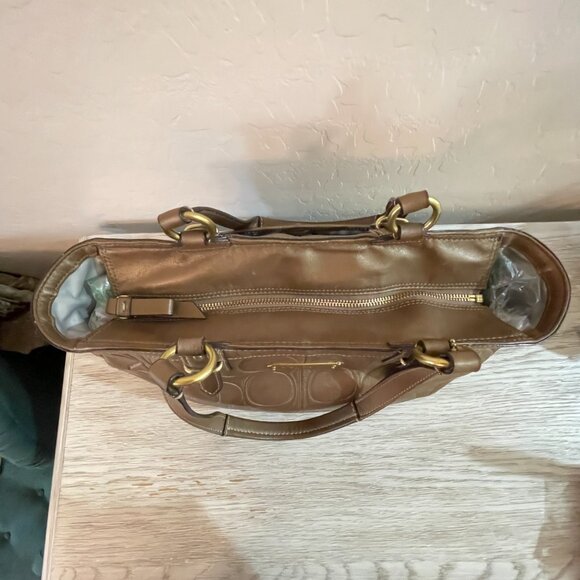 Coach Bag Tote F20742 Gallery Embossed Signature C Copper Bronze Leather Vintage - Picture 8 of 11